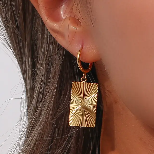 Rectangle Hoop Earrings – Large Geometric Dangle Earrings, Waterproof Statement Jewelry, Gift for Her