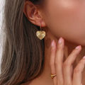 Heart Hoop Earrings, 18k Gold Filled Sunburst Dangle Earrings