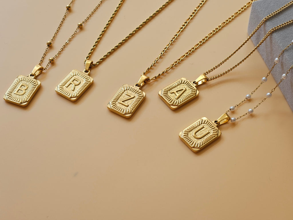 Initial Letter Necklace – Custom Square Medallion Pendant