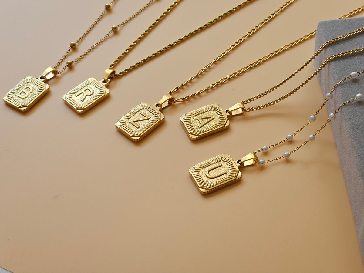 Initial Letter Necklace – Custom Square Medallion Pendant