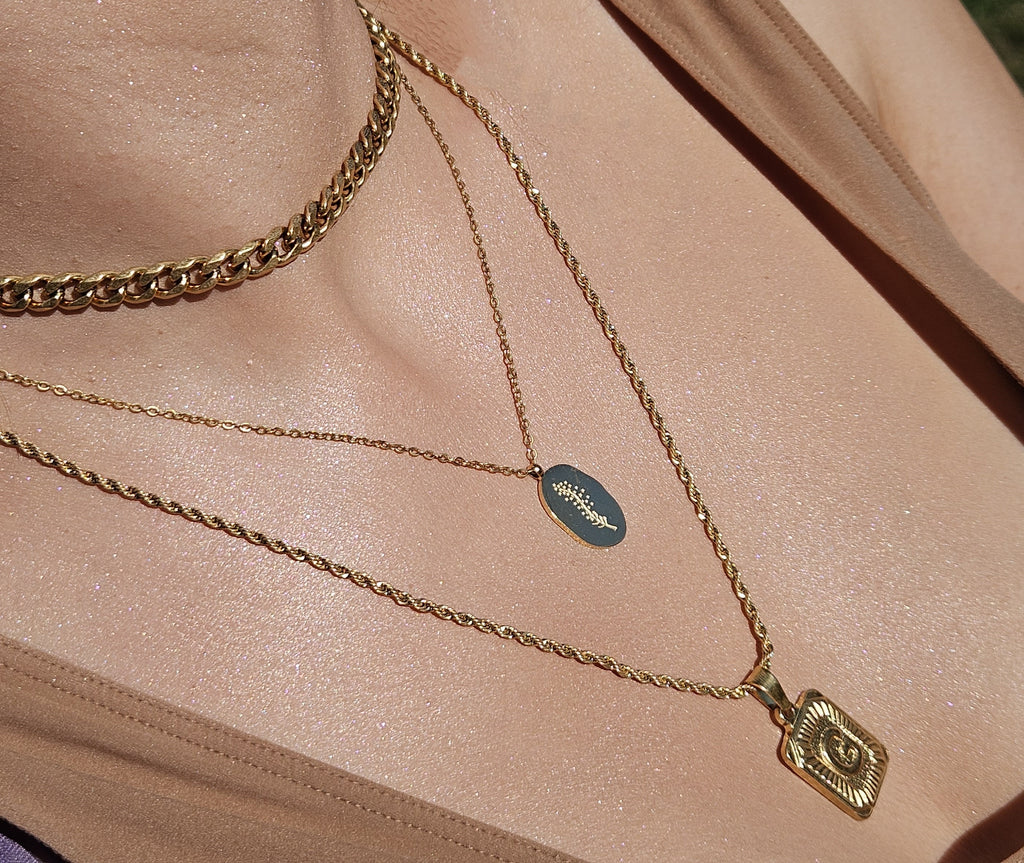 3-Piece Jewelry Set, Birth Flower & Initial Necklace