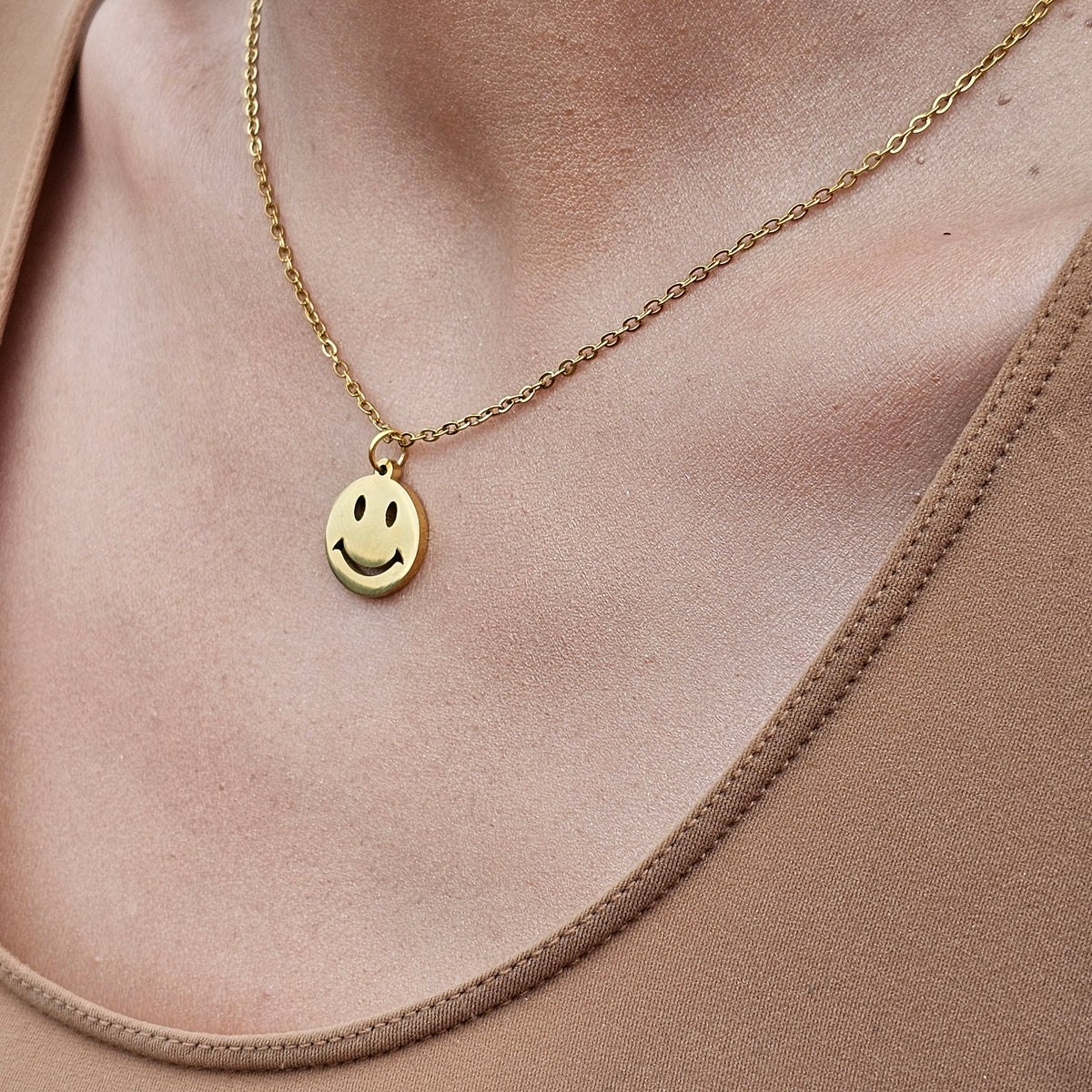 Smiley Face Necklace & Earrings Set | Cute Gold Jewelry