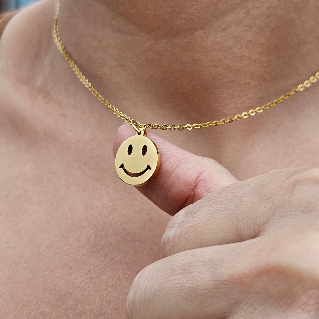 Smiley Face Necklace & Earrings Set | Cute Gold Jewelry