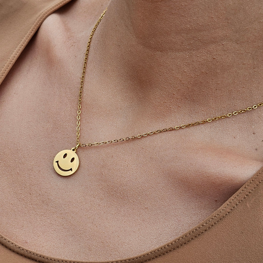 Smiley Face Necklace & Earrings Set | Cute Gold Jewelry