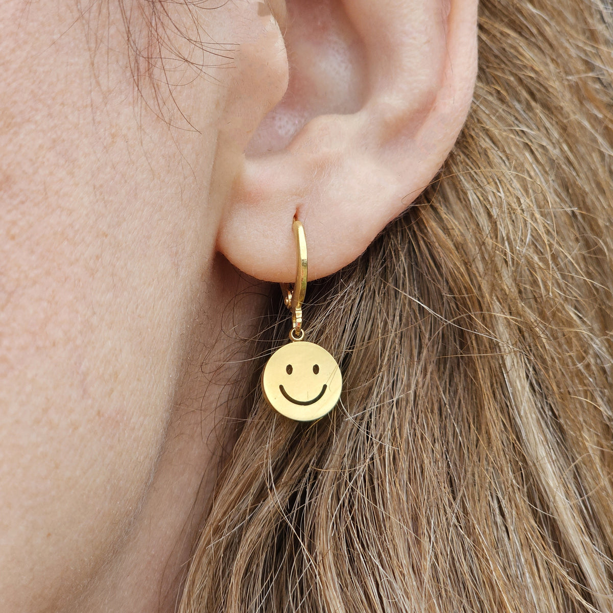 Smiley Face Necklace & Earrings Set | Cute Gold Jewelry