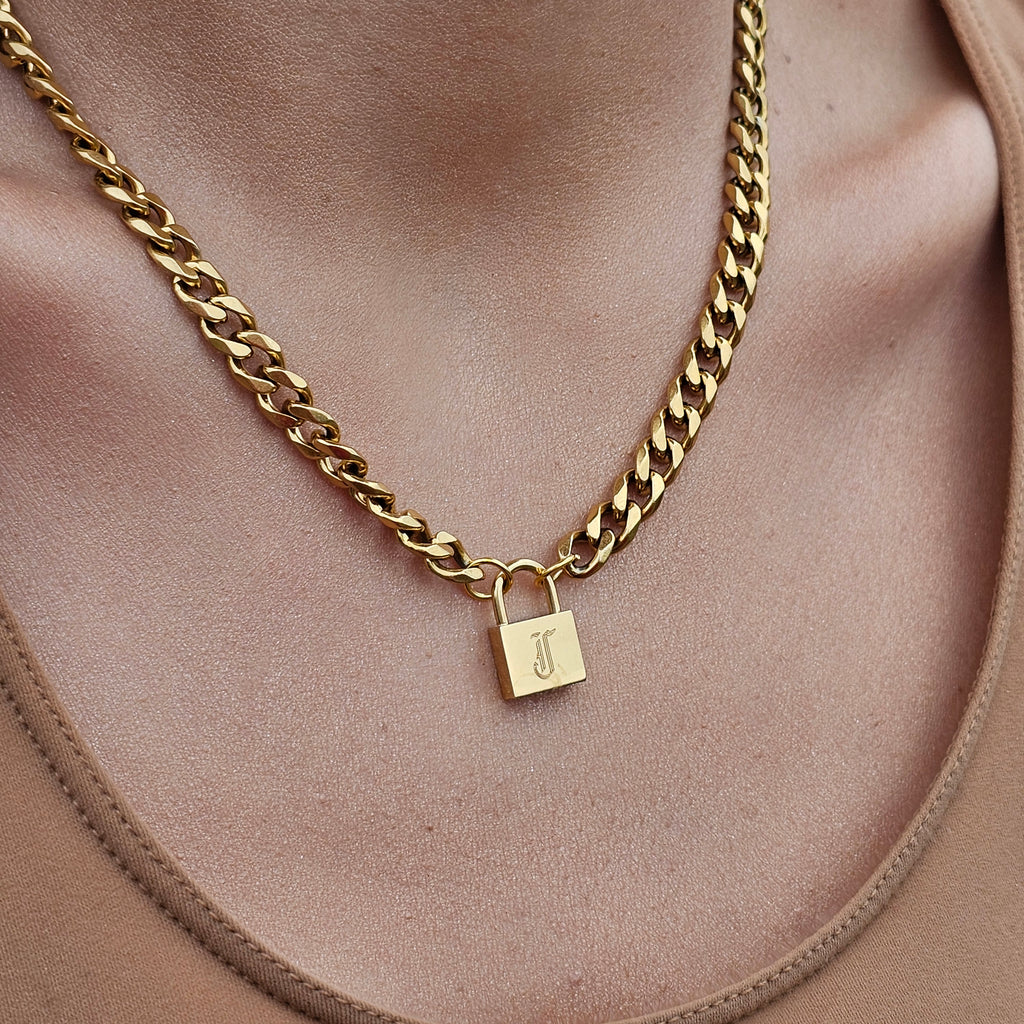 Padlock Letter Necklace, Custom Initial Necklace