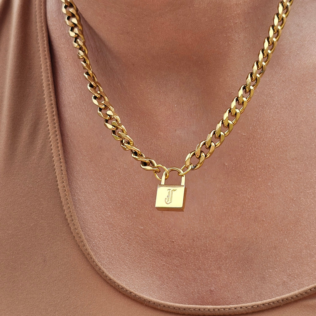 Padlock Letter Necklace, Custom Initial Necklace