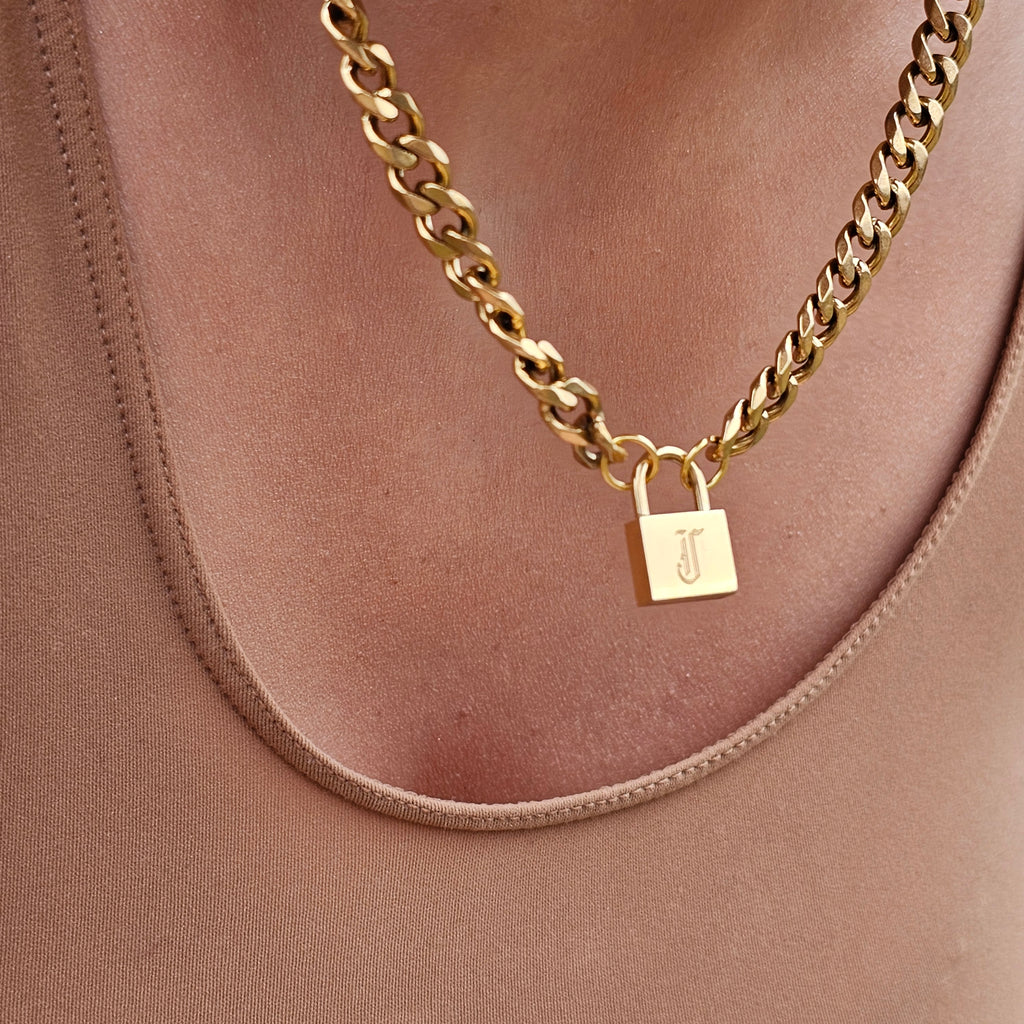 Padlock Letter Necklace, Custom Initial Necklace