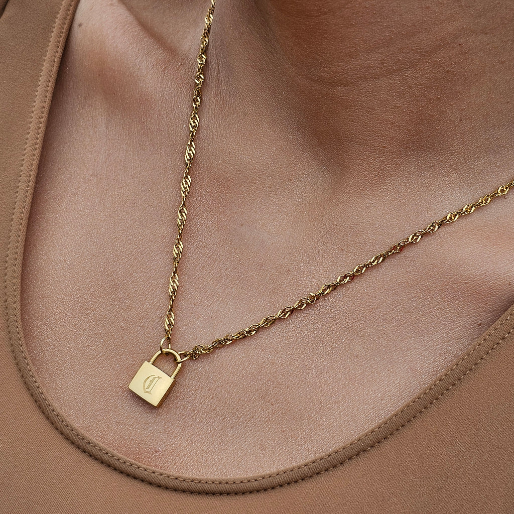 Padlock Letter Necklace, Custom Initial Necklace