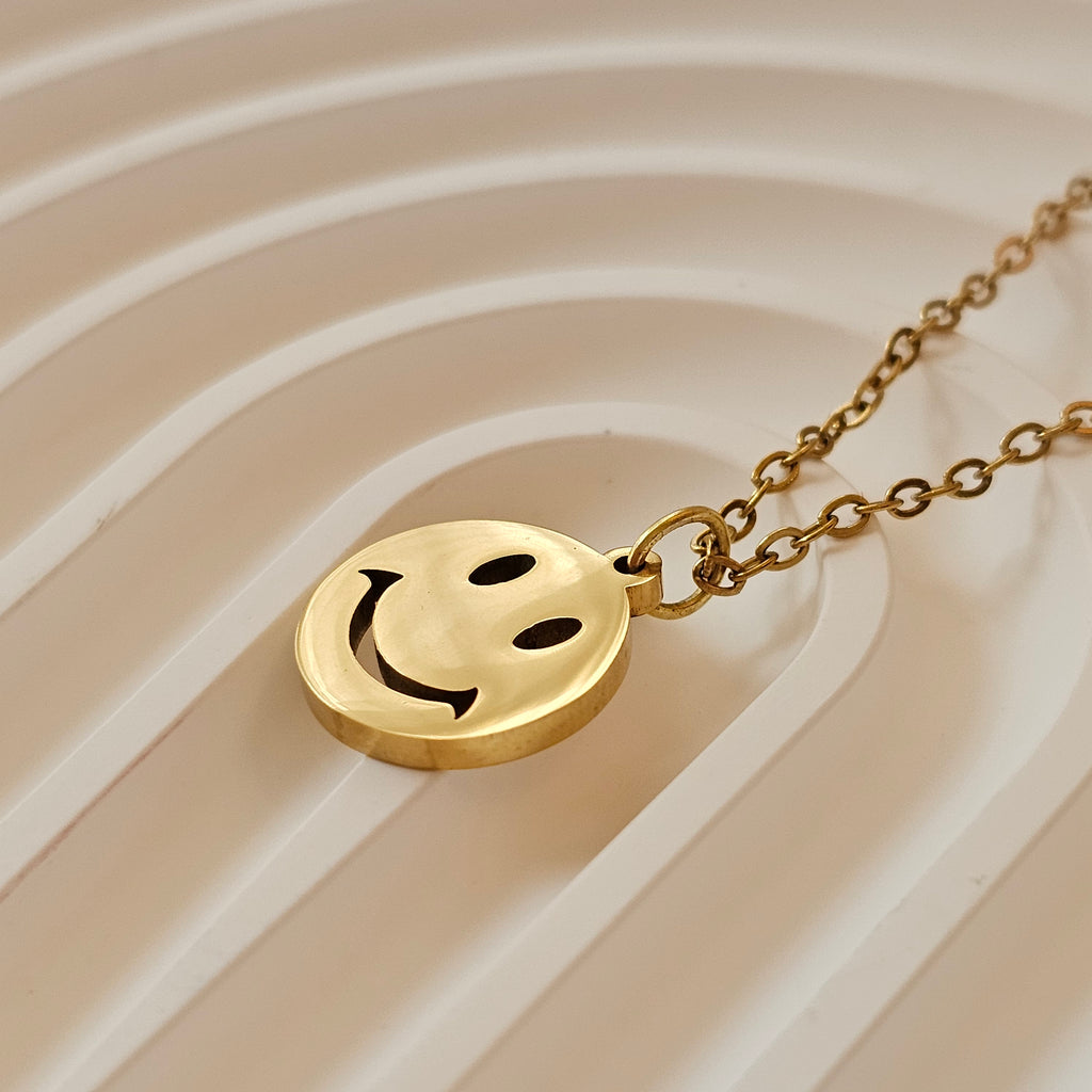 Smiley Face Necklace & Earrings Set | Cute Gold Jewelry