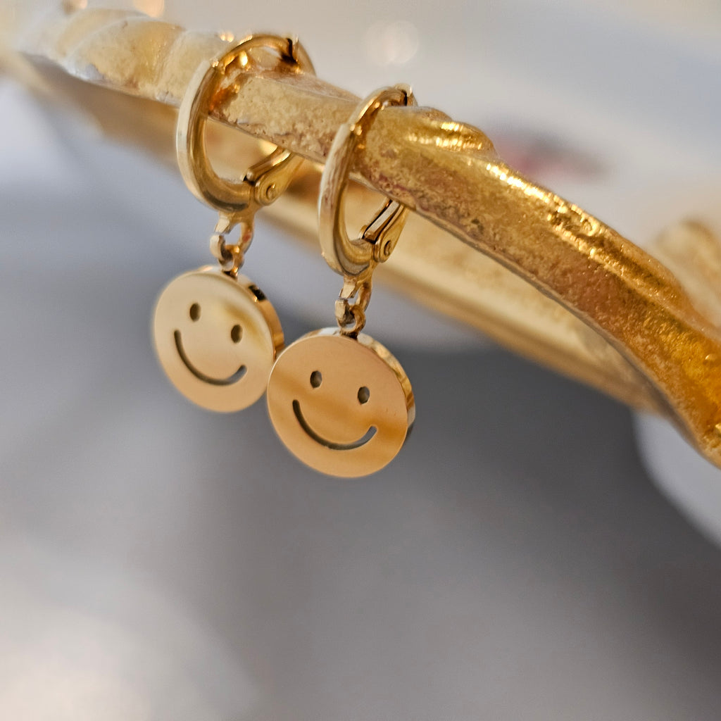 Smiley Face Necklace & Earrings Set | Cute Gold Jewelry