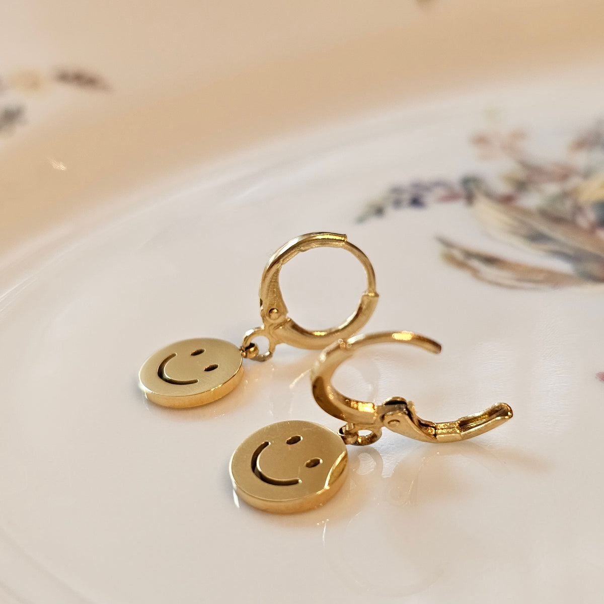 Smiley Face Necklace & Earrings Set | Cute Gold Jewelry