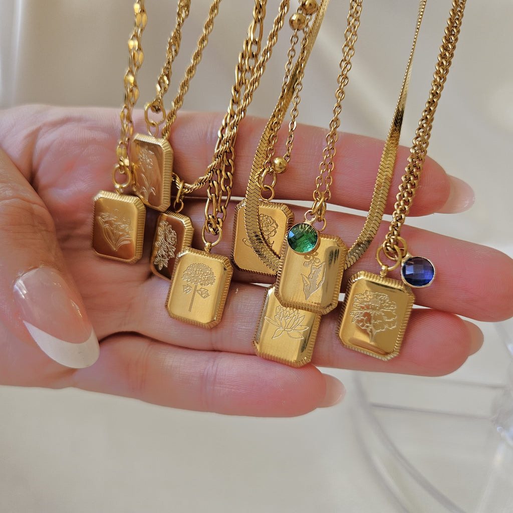 Birth Month Necklace – Personalized Floral Birthstone Pendant