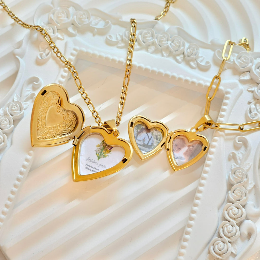 Personalized Gold Heart Locket Necklace, 18K Gold Filled Photo Locket, Engraved Heart Necklace, Dainty Keepsake Jewelry, Gift for Her