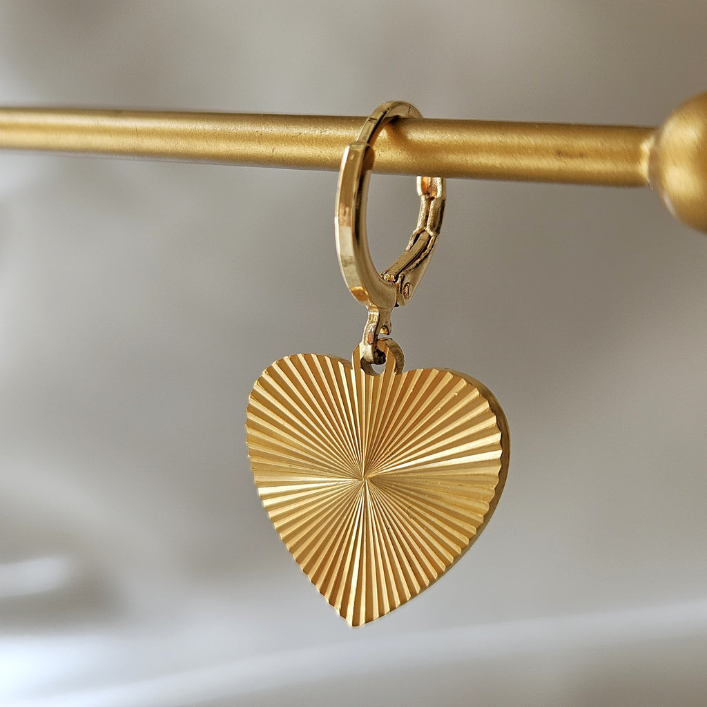 Heart Hoop Earrings, 18k Gold Filled Sunburst Dangle Earrings