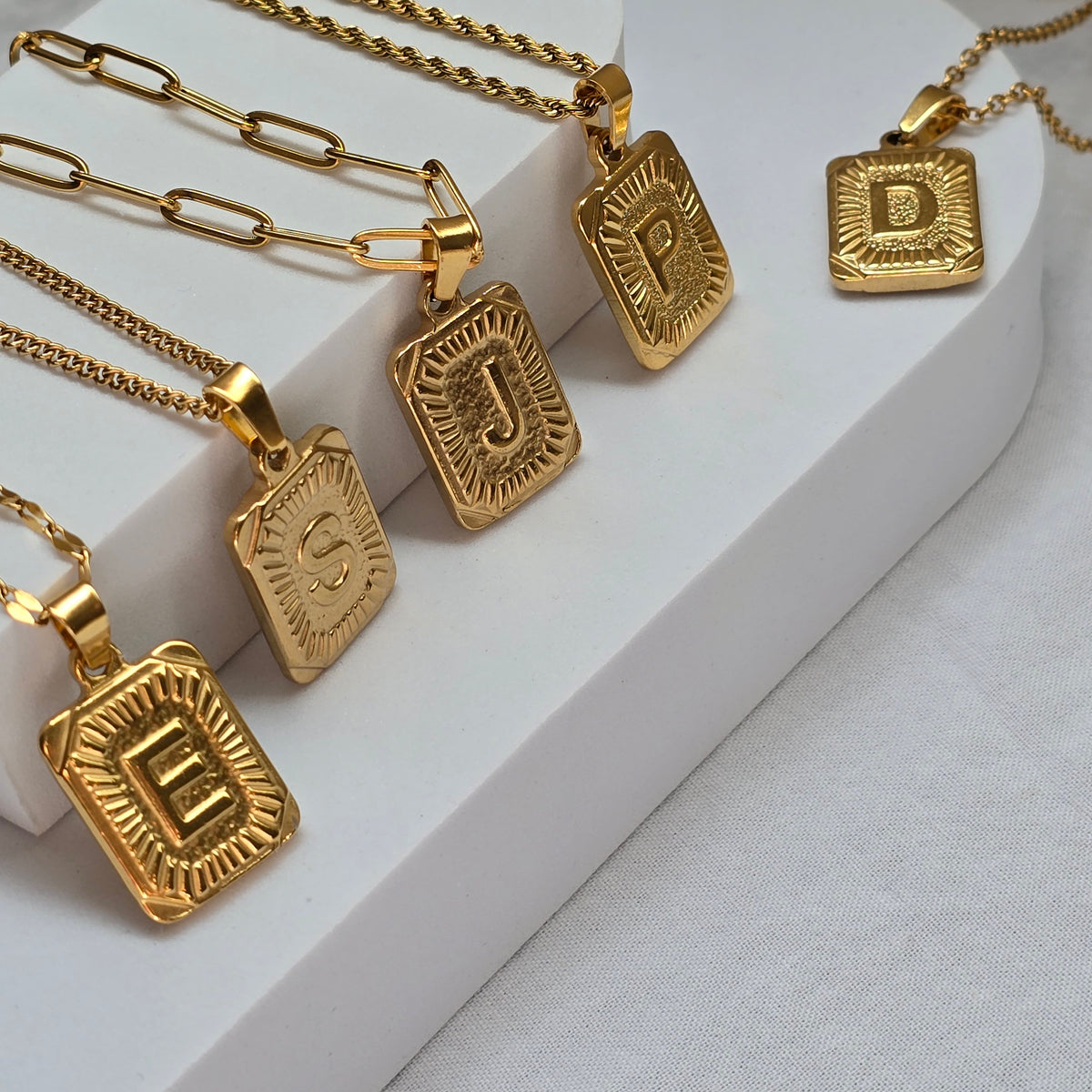 Initial Letter Necklace – Custom Square Medallion Pendant