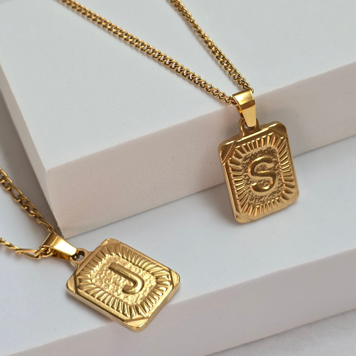 Initial Letter Necklace – Custom Square Medallion Pendant