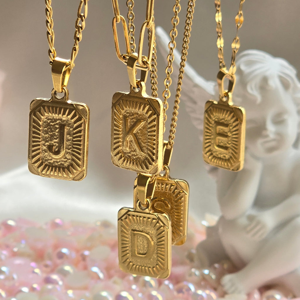 Initial Letter Necklace – Custom Square Medallion Pendant