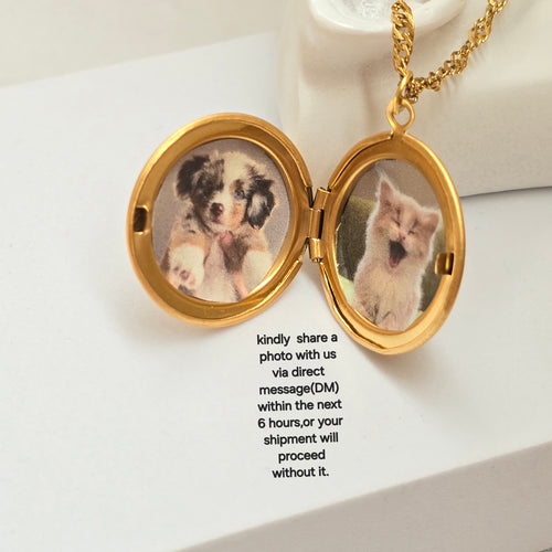 Circle Custom Locket Necklace, Personalized Photo Locket, Engraved Keepsake Jewelry