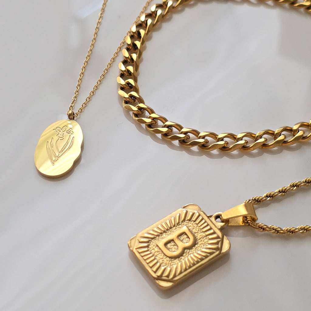 3-Piece Jewelry Set, Birth Flower & Initial Necklace