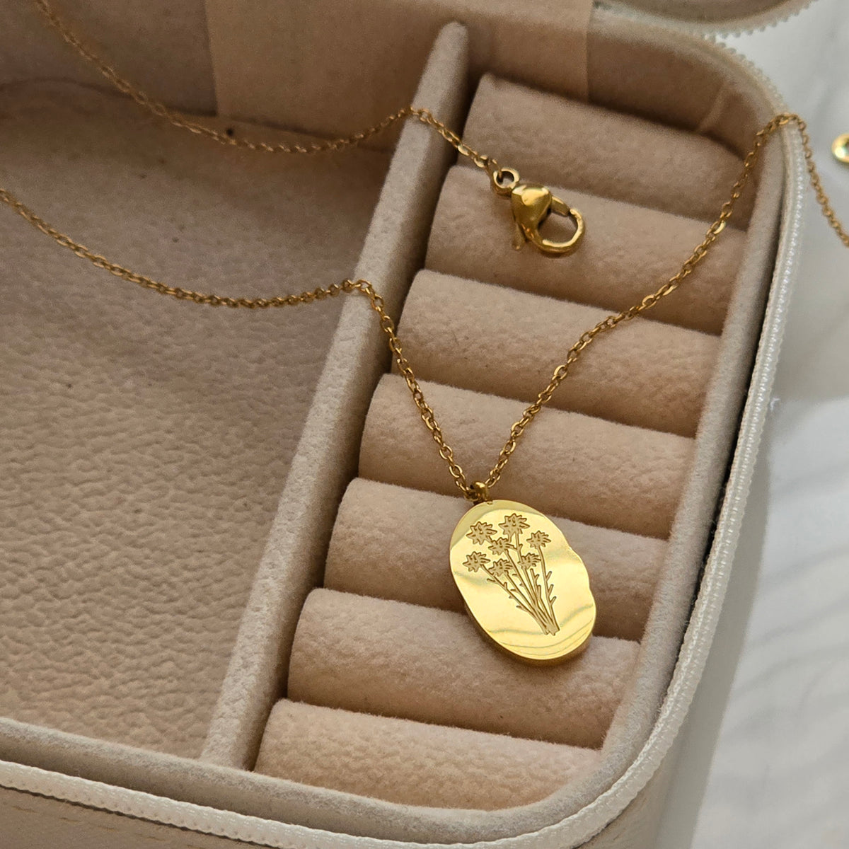 3-Piece Jewelry Set, Birth Flower & Initial Necklace