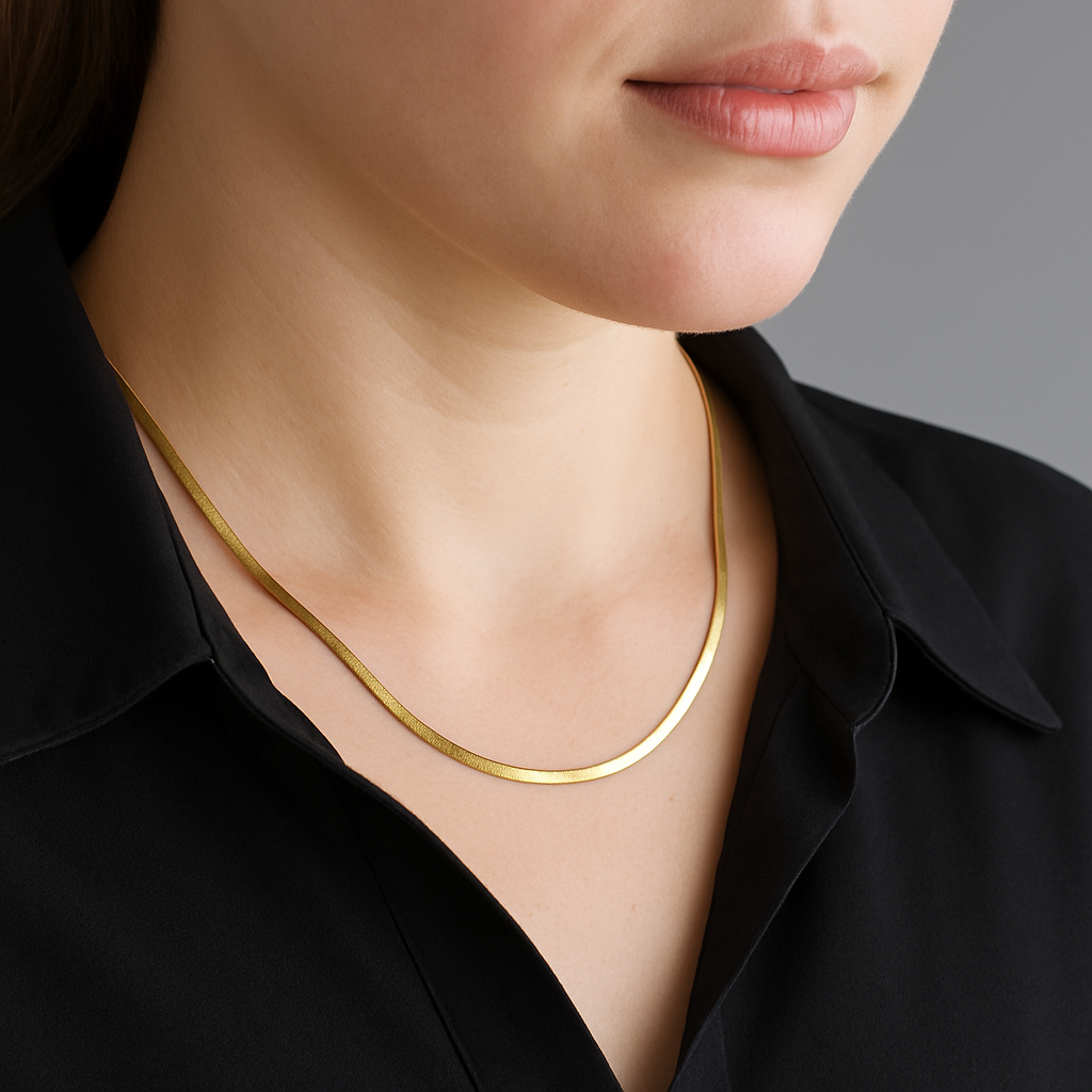 Herringbone Chain Necklace | 18K Gold Filled | Waterproof Layering Necklace