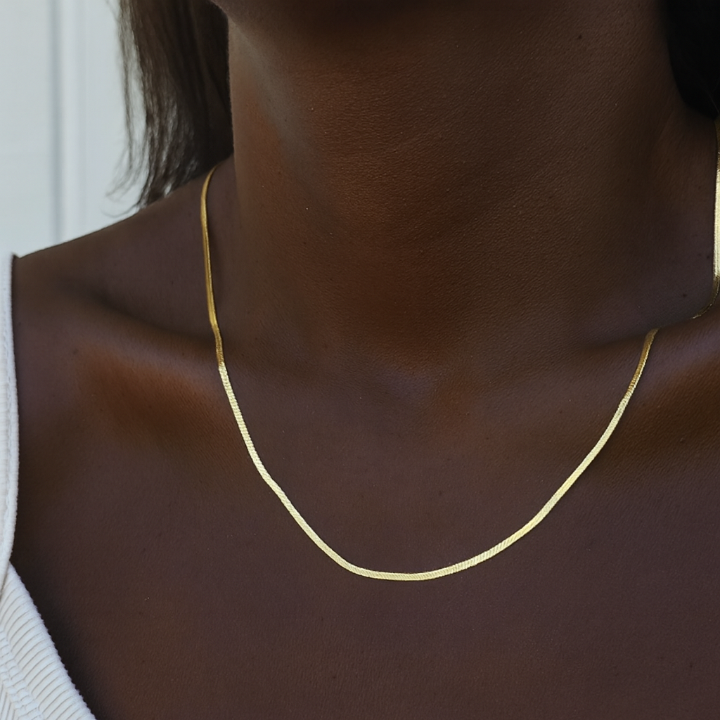 Herringbone Chain Necklace | 18K Gold Filled | Waterproof Layering Necklace