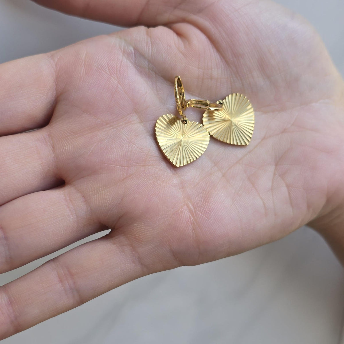 Heart Hoop Earrings, 18k Gold Filled Sunburst Dangle Earrings