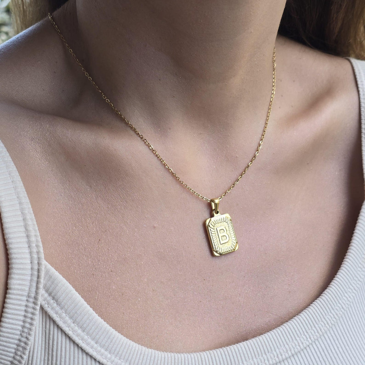 Initial Letter Necklace – Custom Square Medallion Pendant