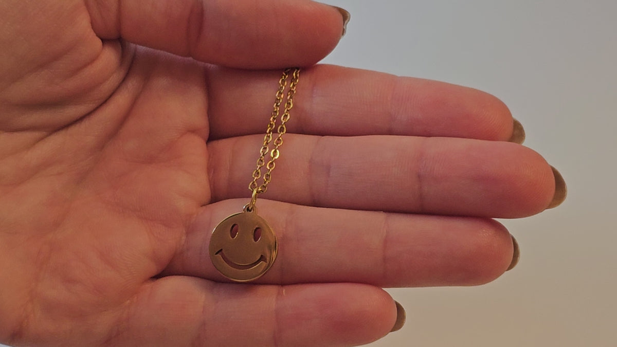 Smiley Face Necklace & Earrings Set | Cute Gold Jewelry