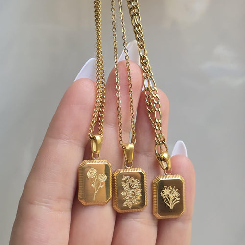 Birth Month Necklace – Personalized Floral Birthstone Pendant